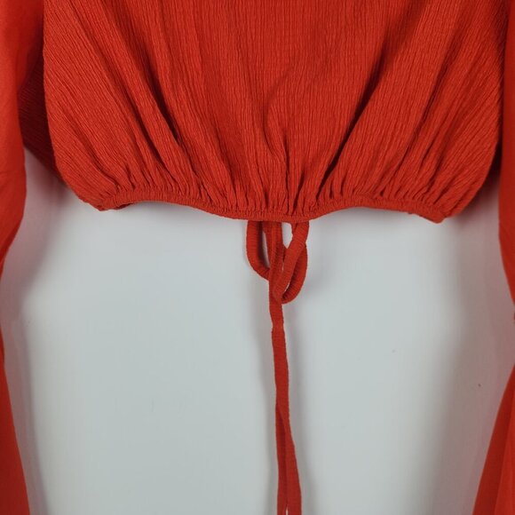Urban Outfitters Size M Orange Long Bell Sleeve Tie Front Cropped Top - Picture 5 of 7